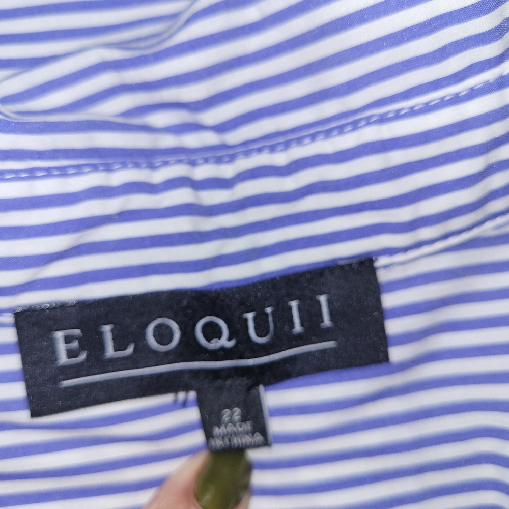 Eloquii Blue Striped Shirt with Floral Embroidery Size22 Used Excelent Condition - Picture 6 of 11